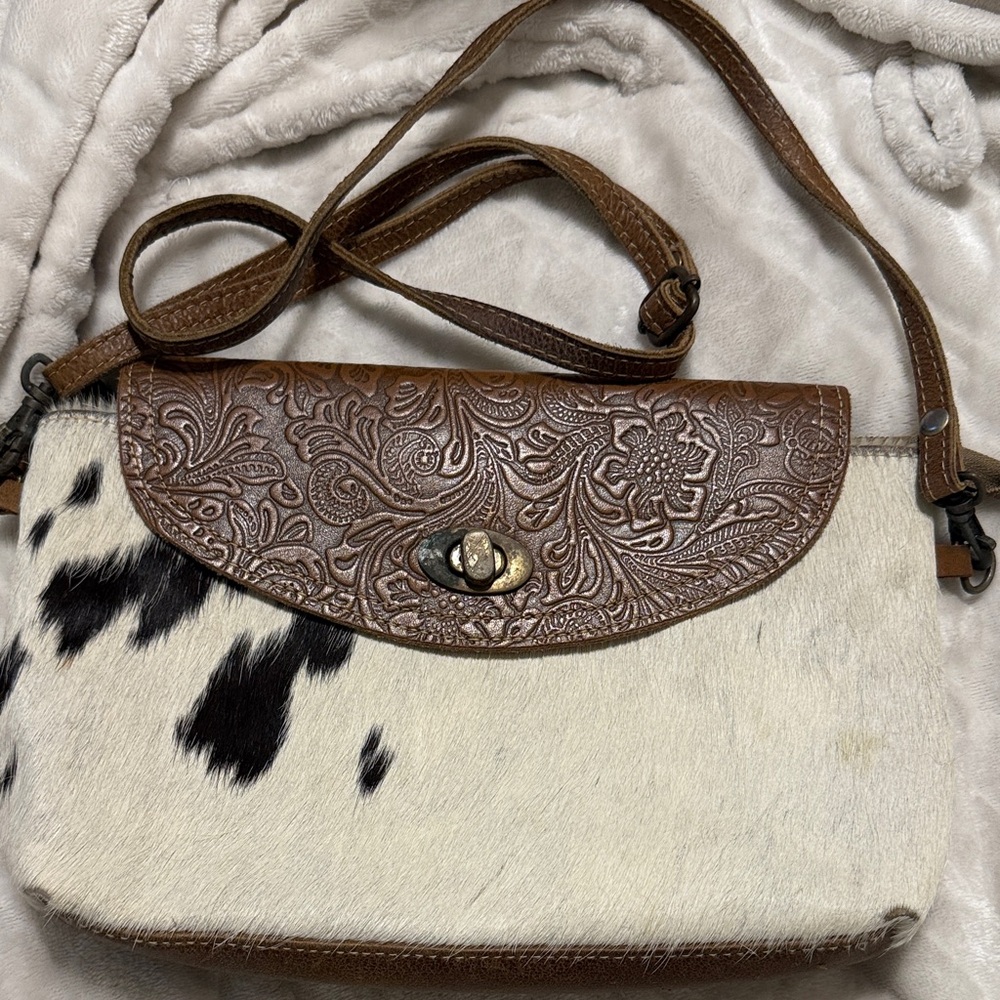 Myra Bag Brown and White Crossbody with Black Accents